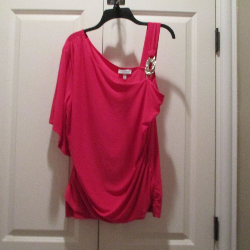 Fashion Bug Pink top with asymmetric neckline